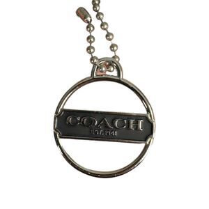 Coach Silver Black Round Medallion Keychain Bag Charm Metal Disc Hangtag